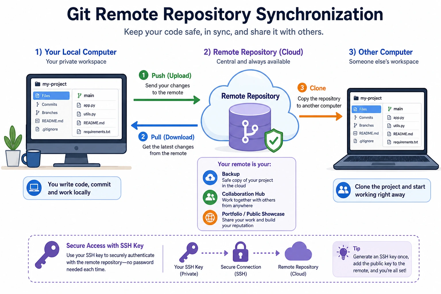 Git local-remote sync diagram