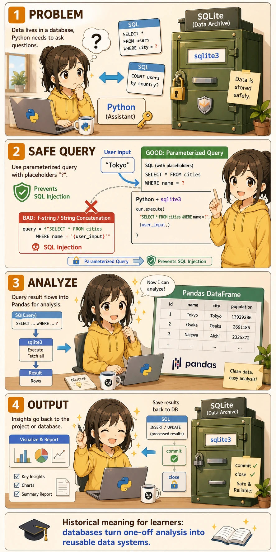 Python, SQL, SQLite, and Pandas safe collaboration workflow