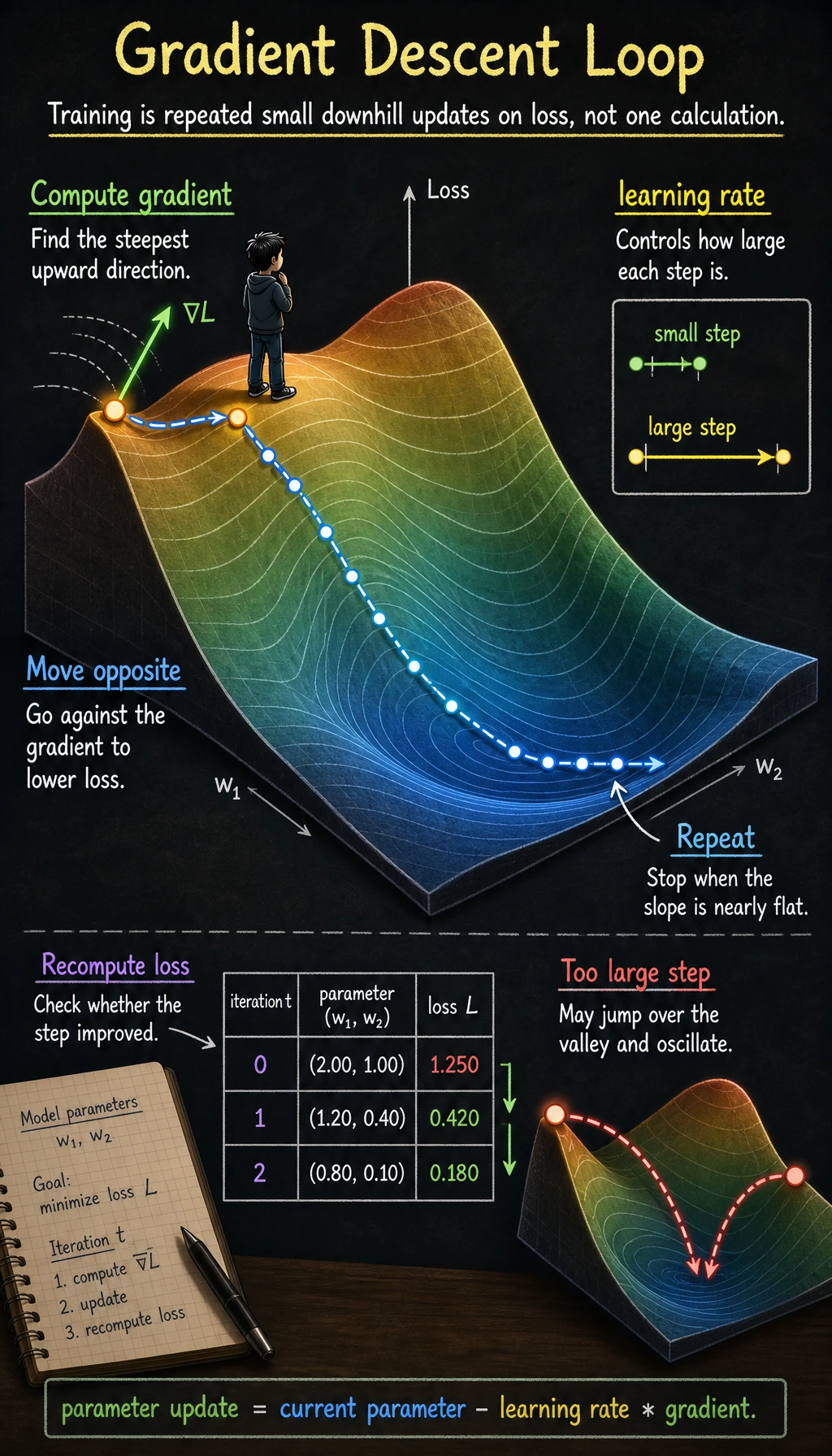 Gradient descent iteration loop diagram