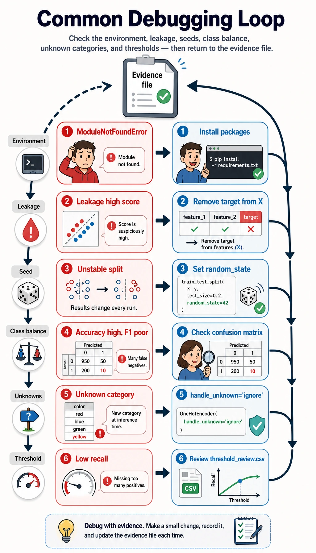 Machine learning workshop leakage and debugging loop