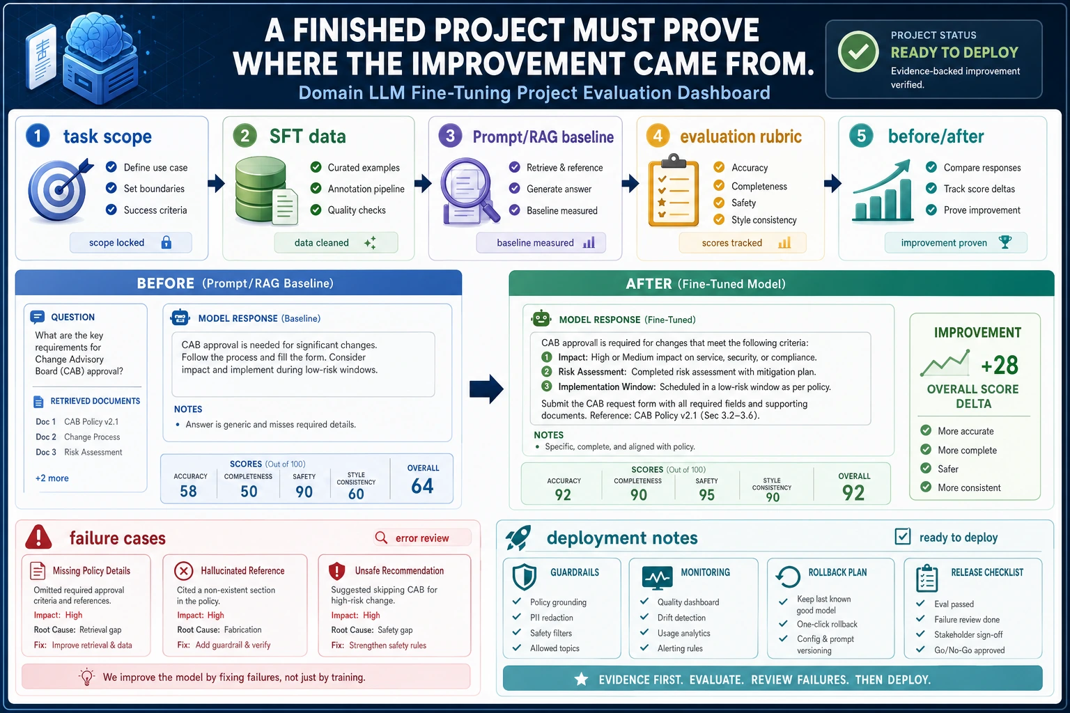 Vertical domain fine-tuning project evaluation dashboard