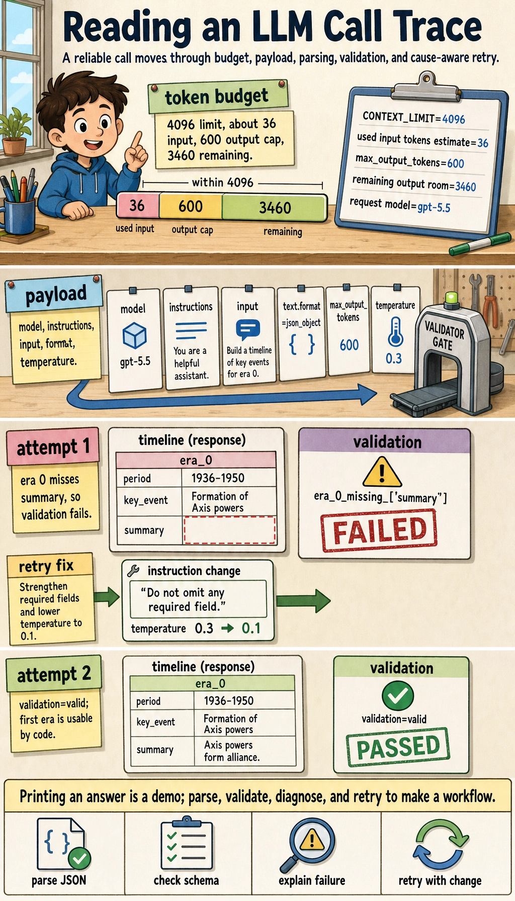 LLM call workbench validation trace