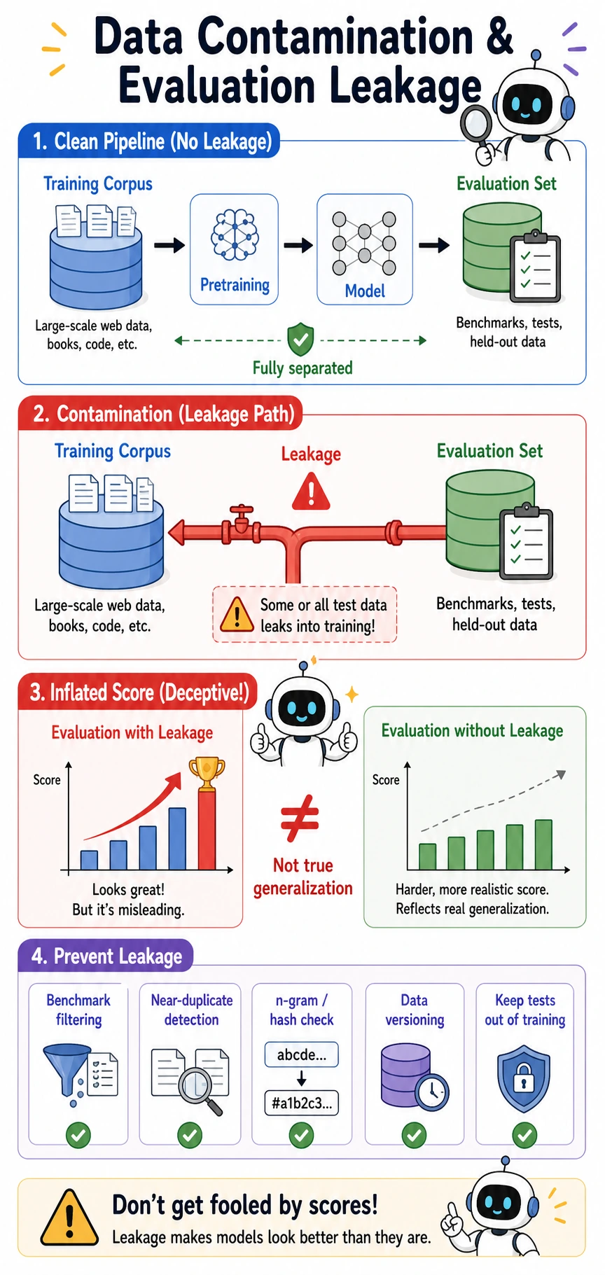 Data contamination and evaluation leakage diagram