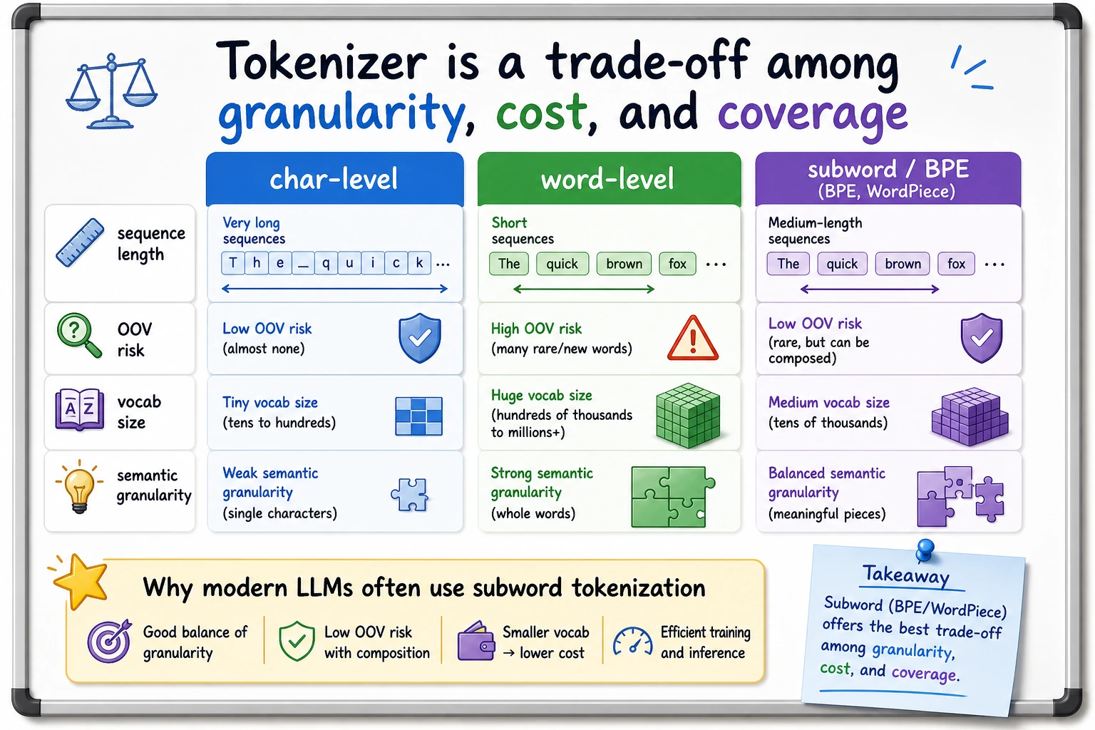 Tokenizer Granularity Trade-off Diagram