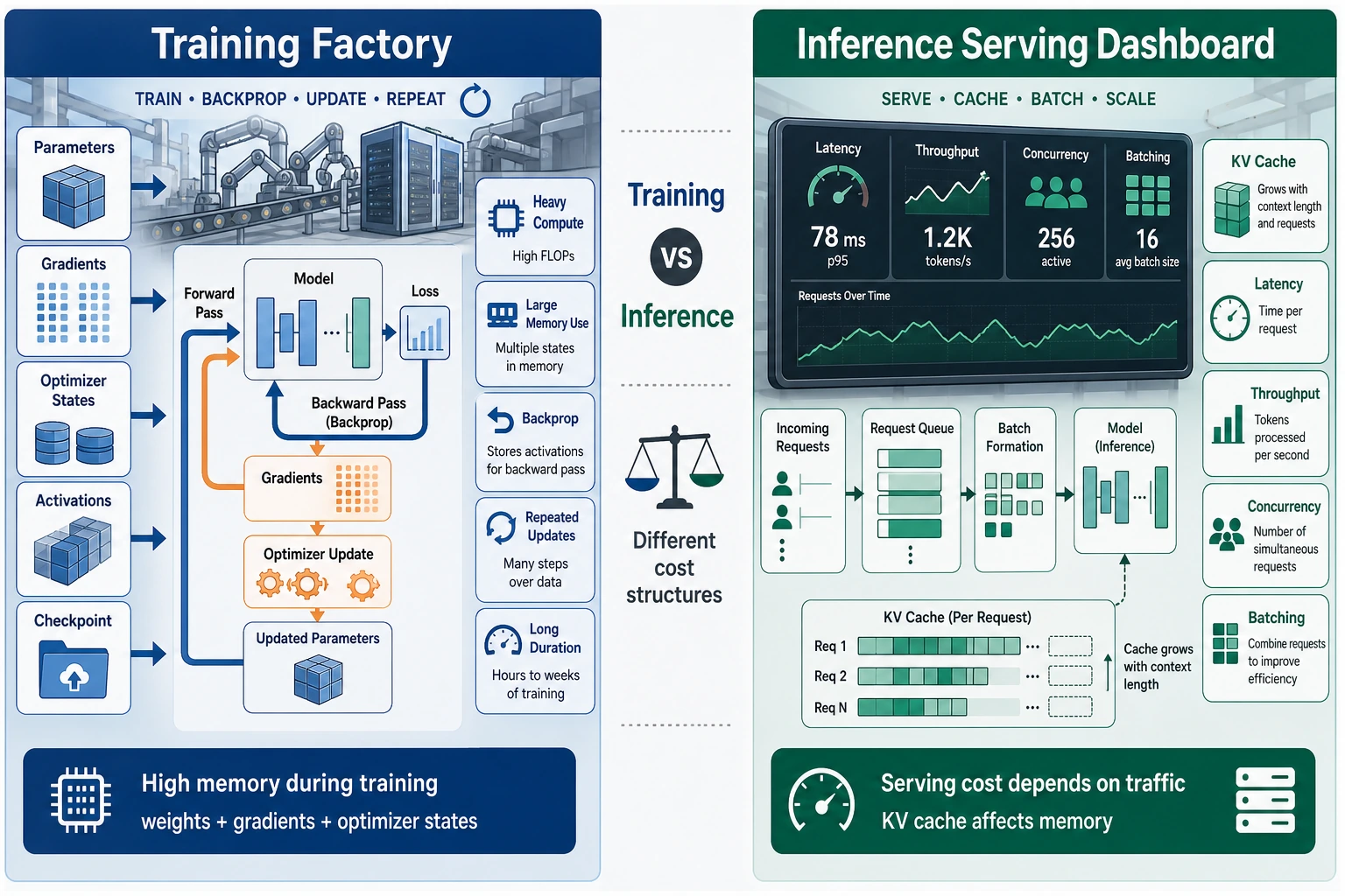 Comparison of cost structures between training and inference