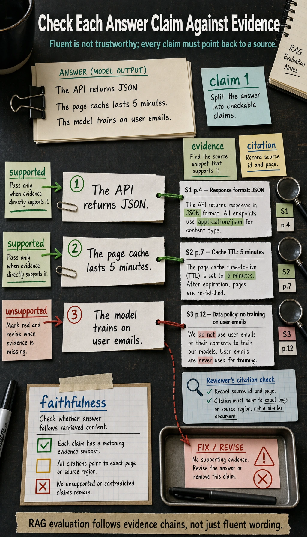 Faithfulness and citation authenticity check diagram