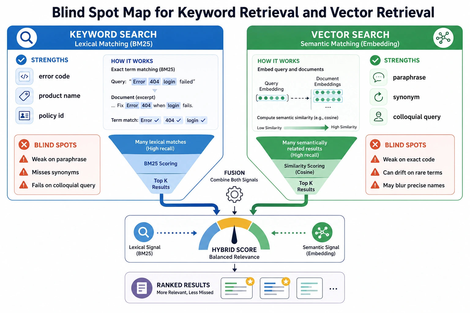 Blind Spot Map for Keyword Retrieval and Vector Retrieval