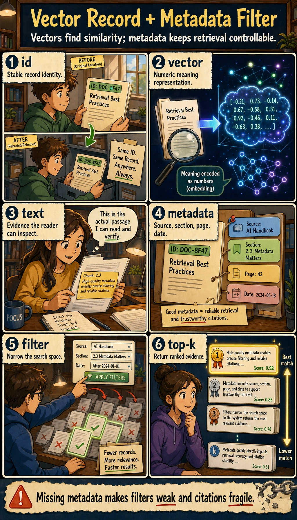 Vector record and metadata filter map