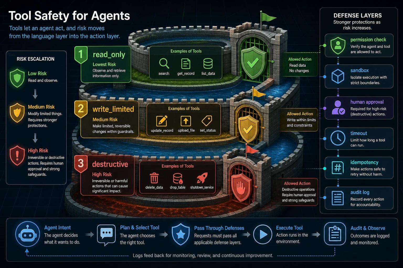 Tool safety permission, sandbox, and audit diagram