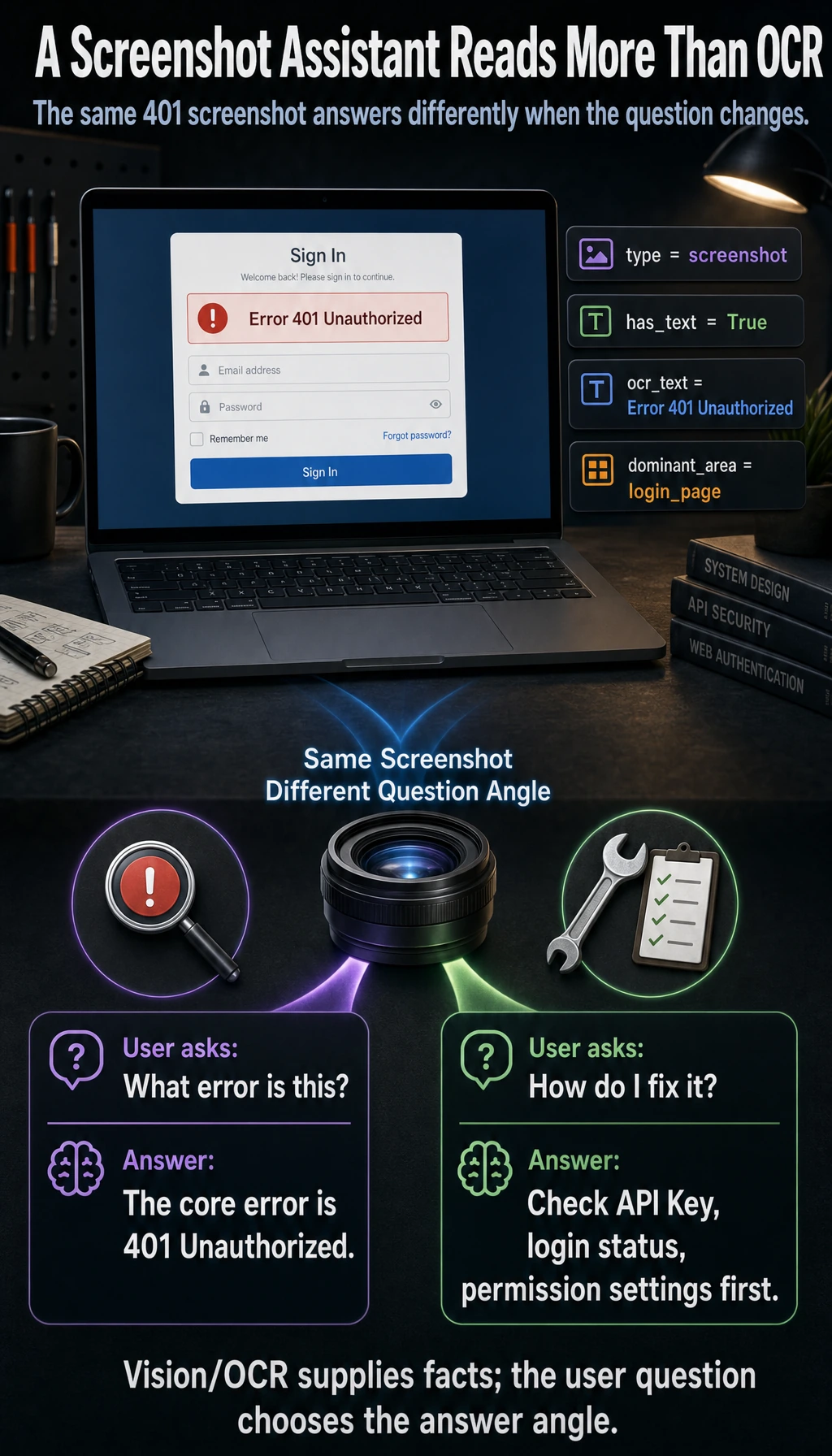 Multimodal screenshot assistant OCR-question result map