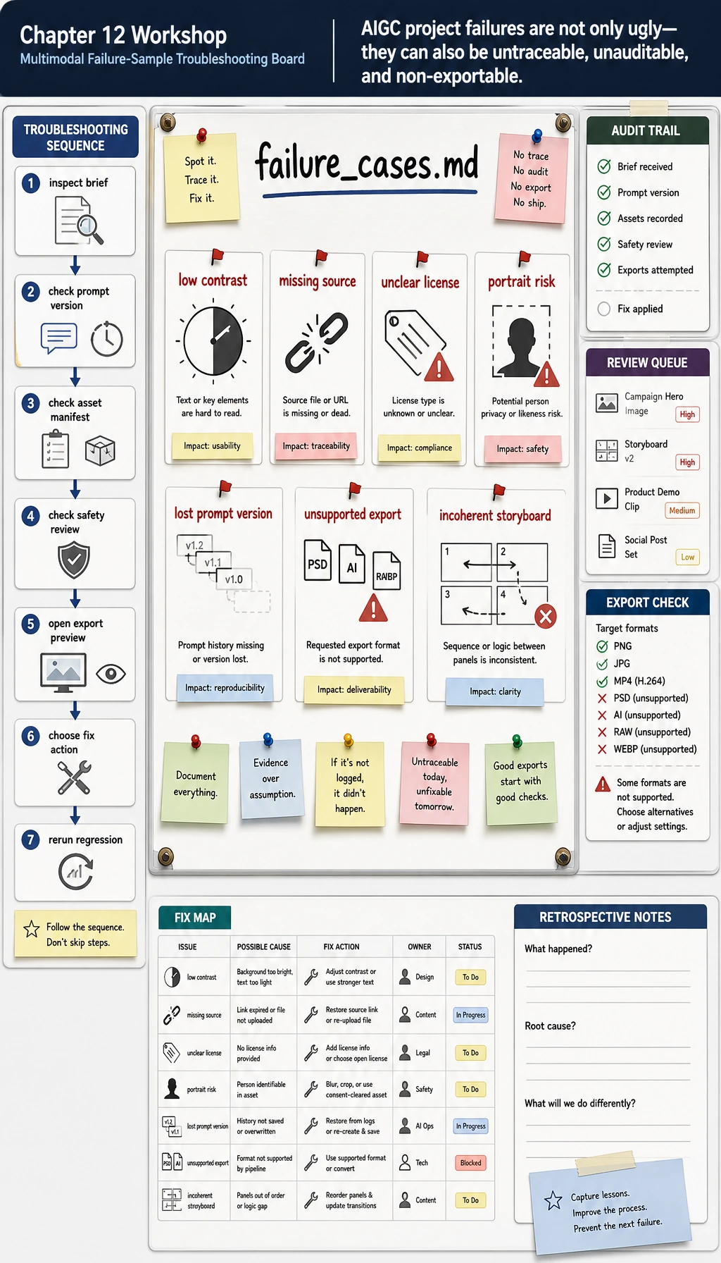 Multimodal failure debugging map