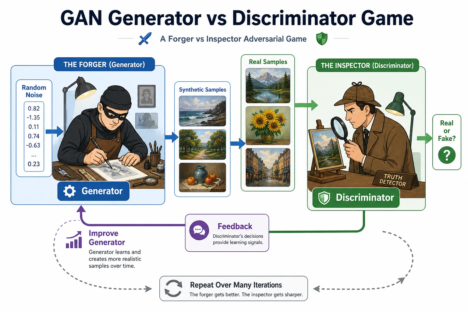 GAN generator discriminator adversarial diagram