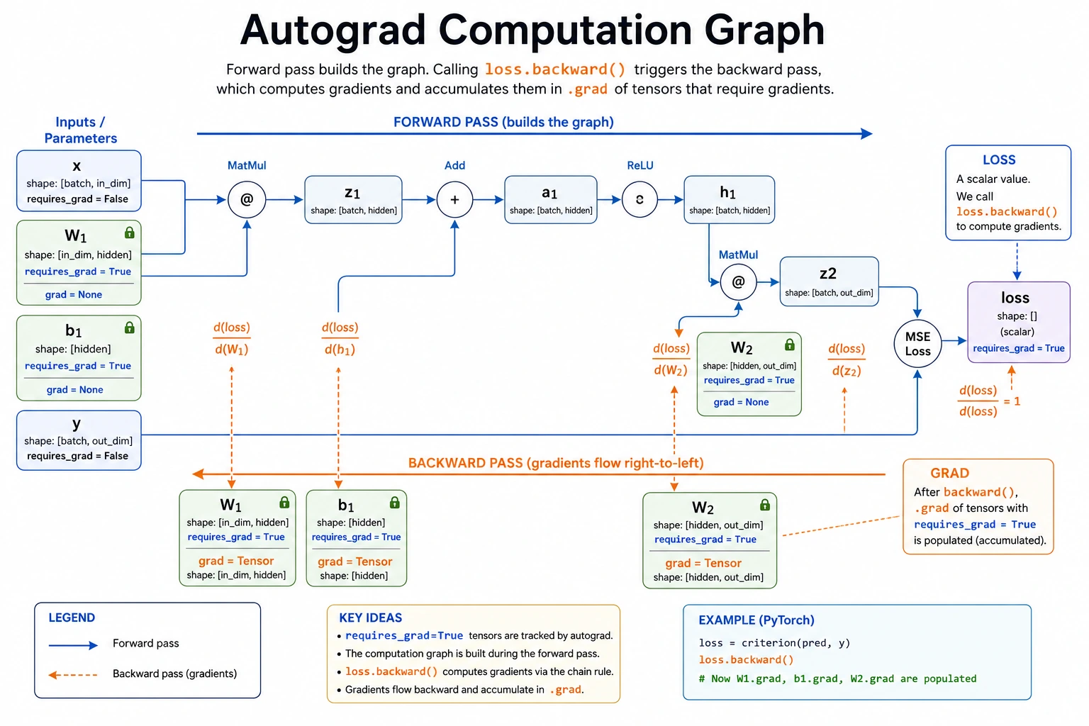 PyTorch Autograd computation graph
