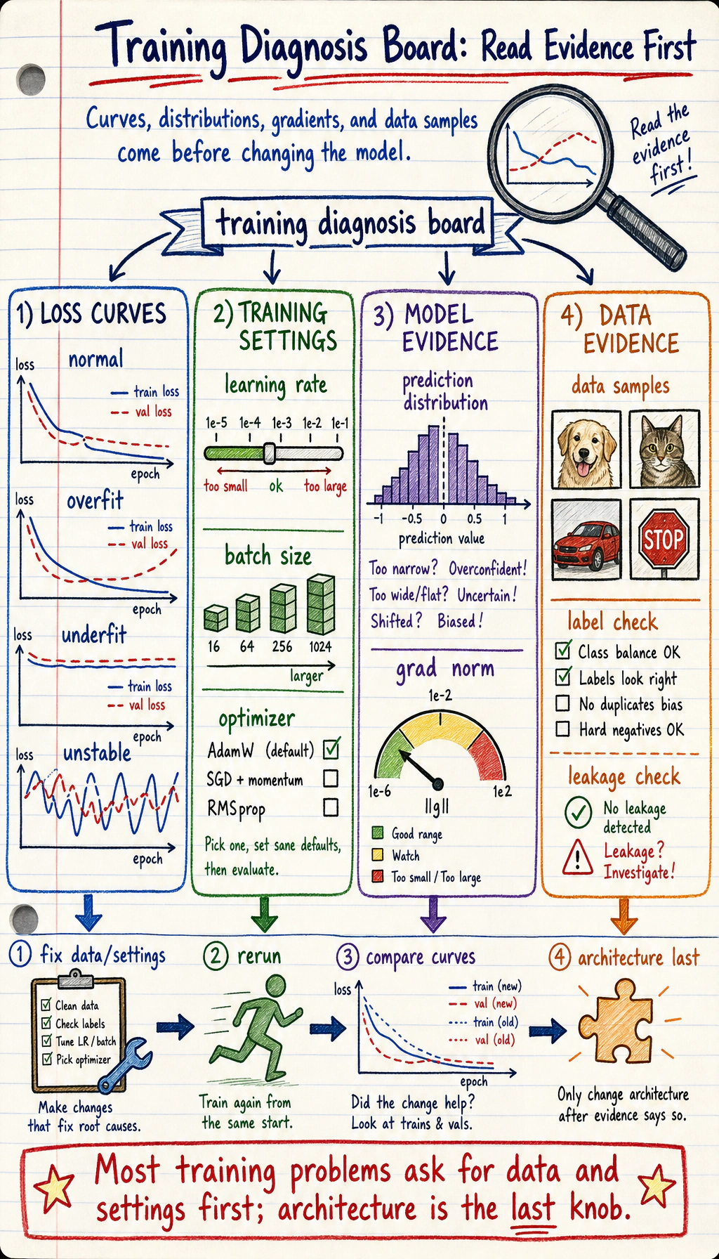 Training diagnosis dashboard troubleshooting map