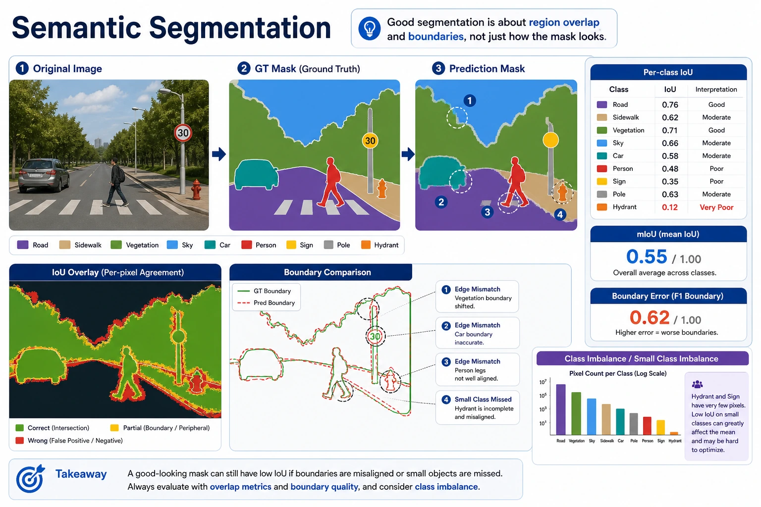 Semantic Segmentation Mask, IoU, and Boundary Error Diagram