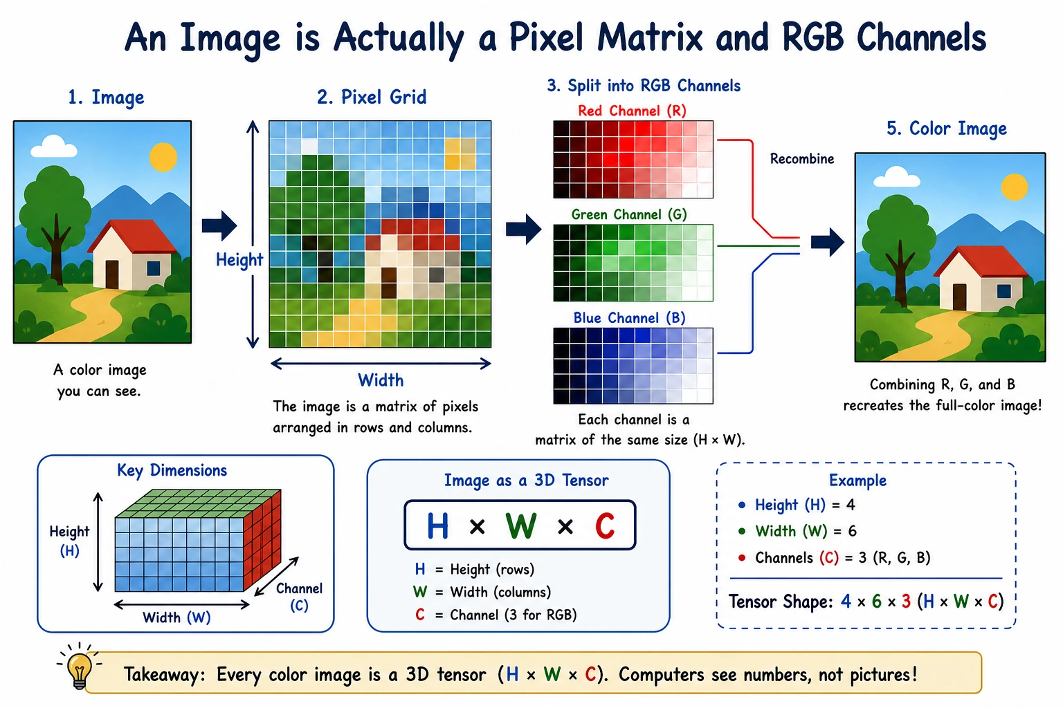 Pixel grid and RGB channel diagram