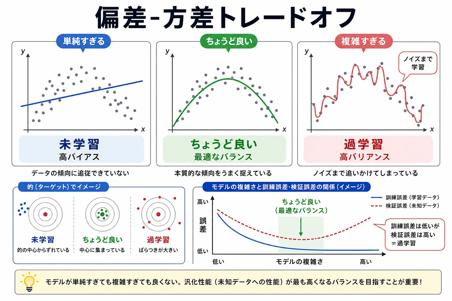 偏差方差トレードオフ三連図
