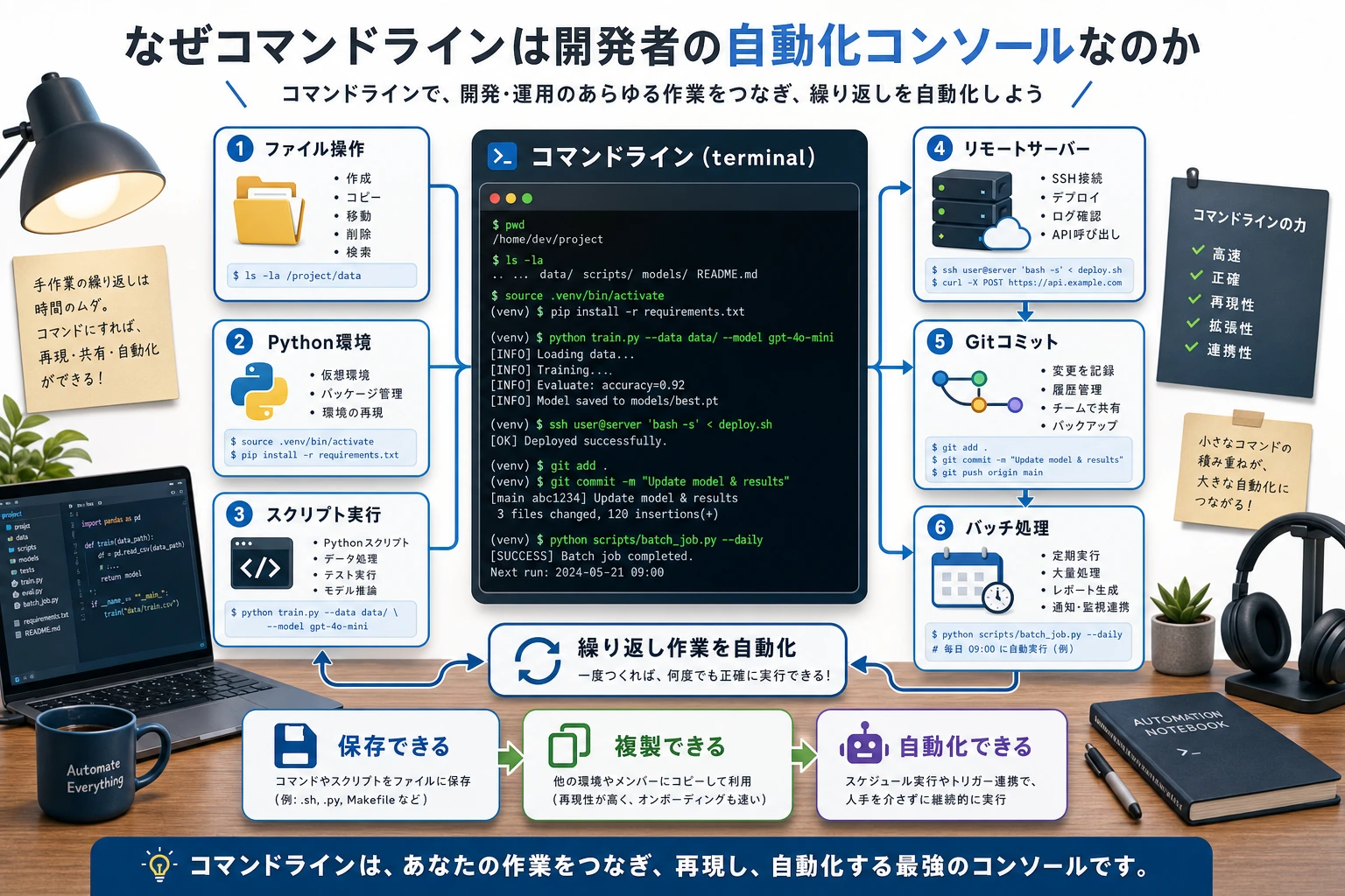 コマンドライン自動化ワークフロー図