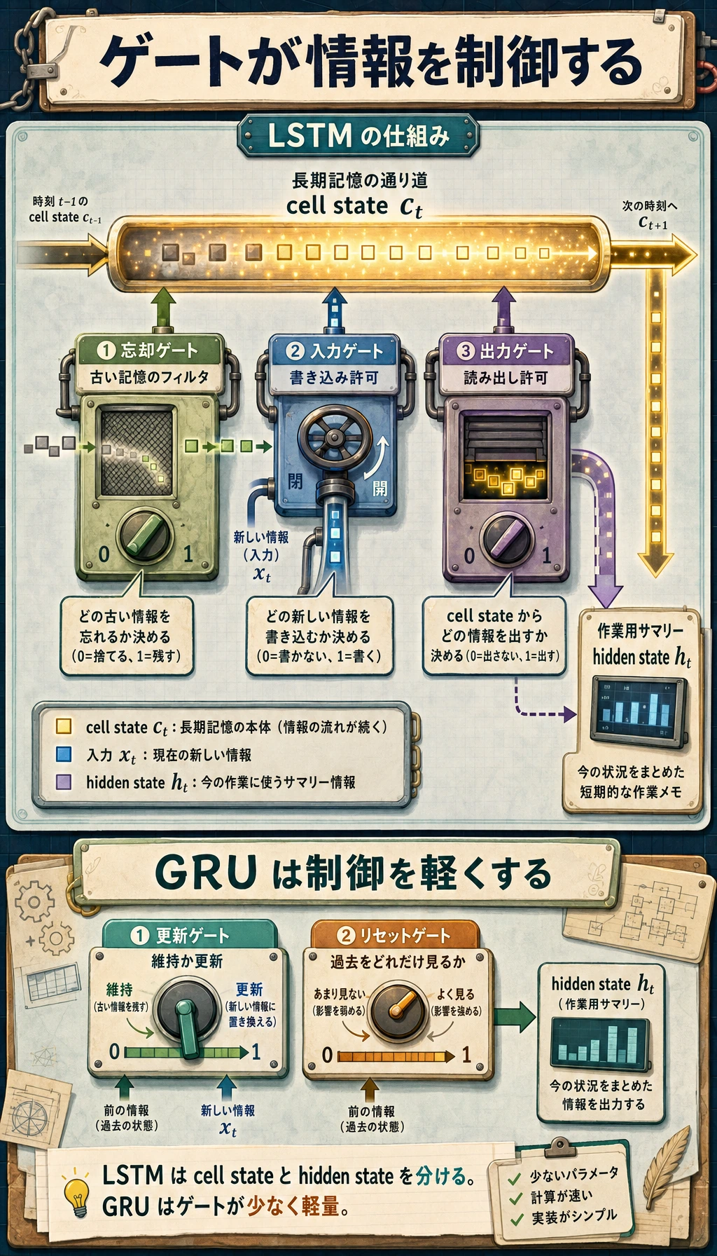 LSTM ゲートによる情報流制御図
