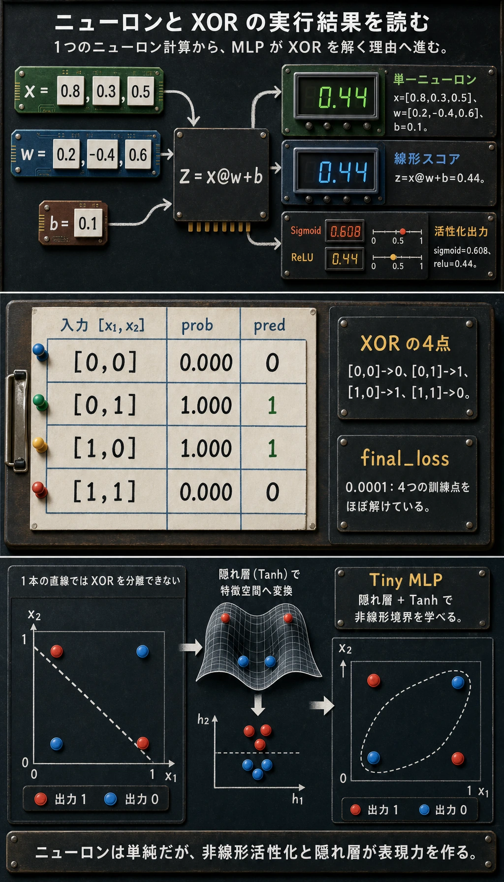ニューロンと XOR 実験結果図