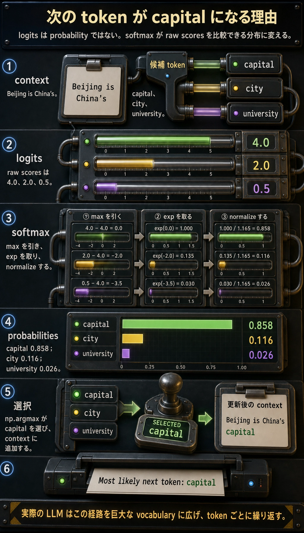 Next-token softmax の実行結果図