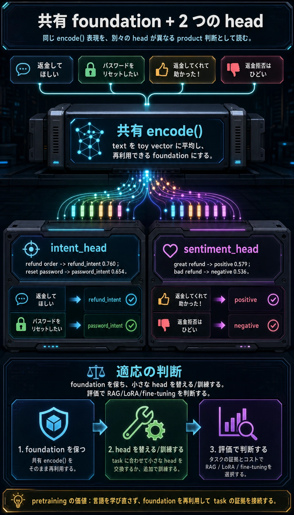 共有 foundation と task head の結果図