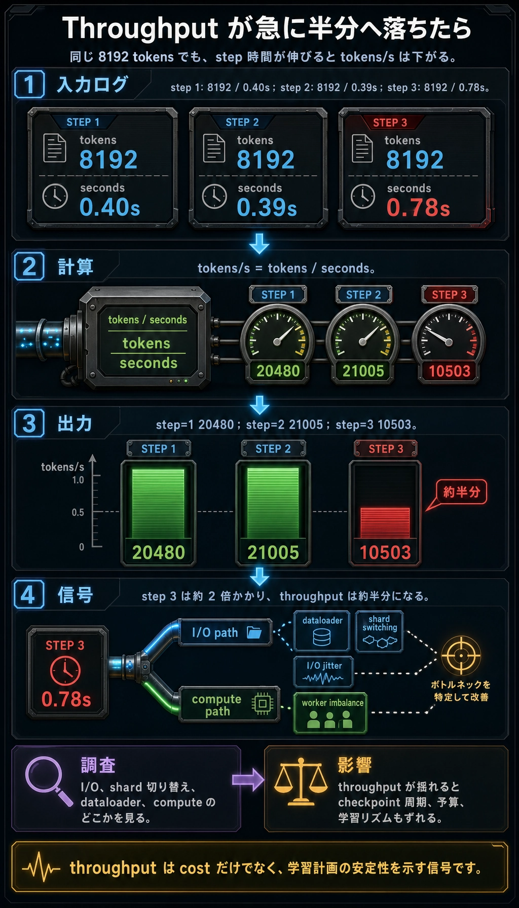 事前学習 throughput 変動の実行結果図