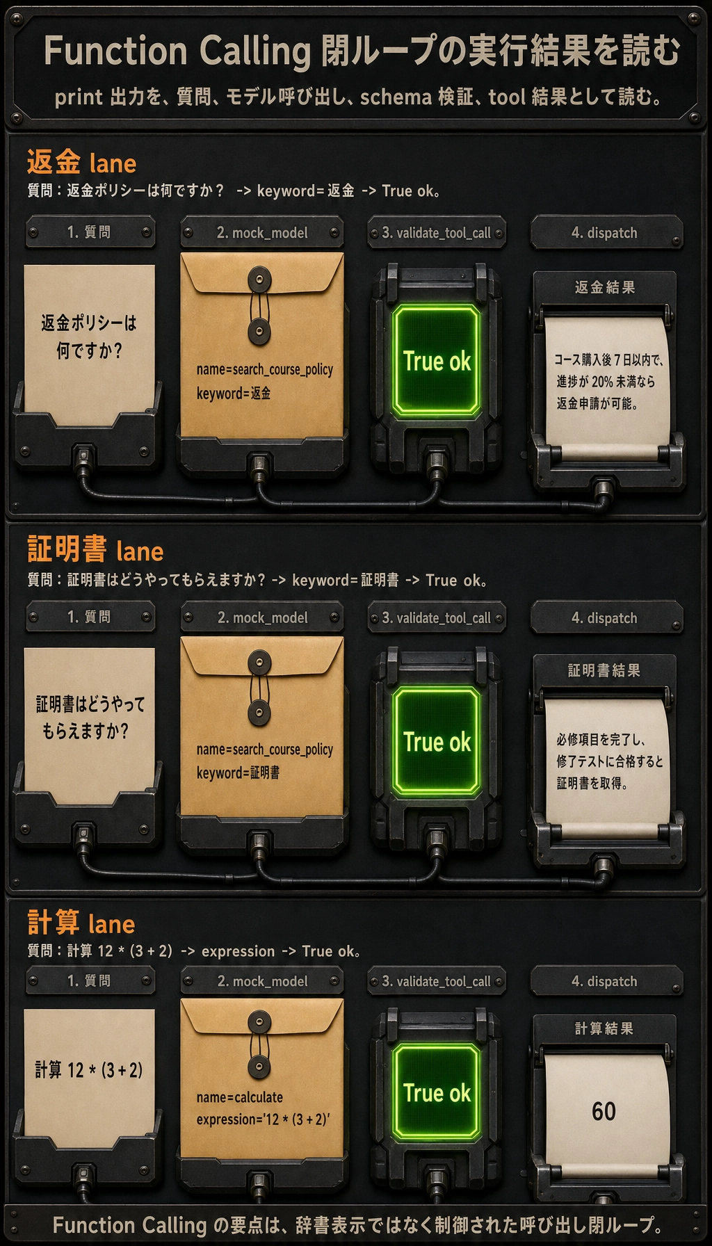 Function Calling 閉ループの実行結果図