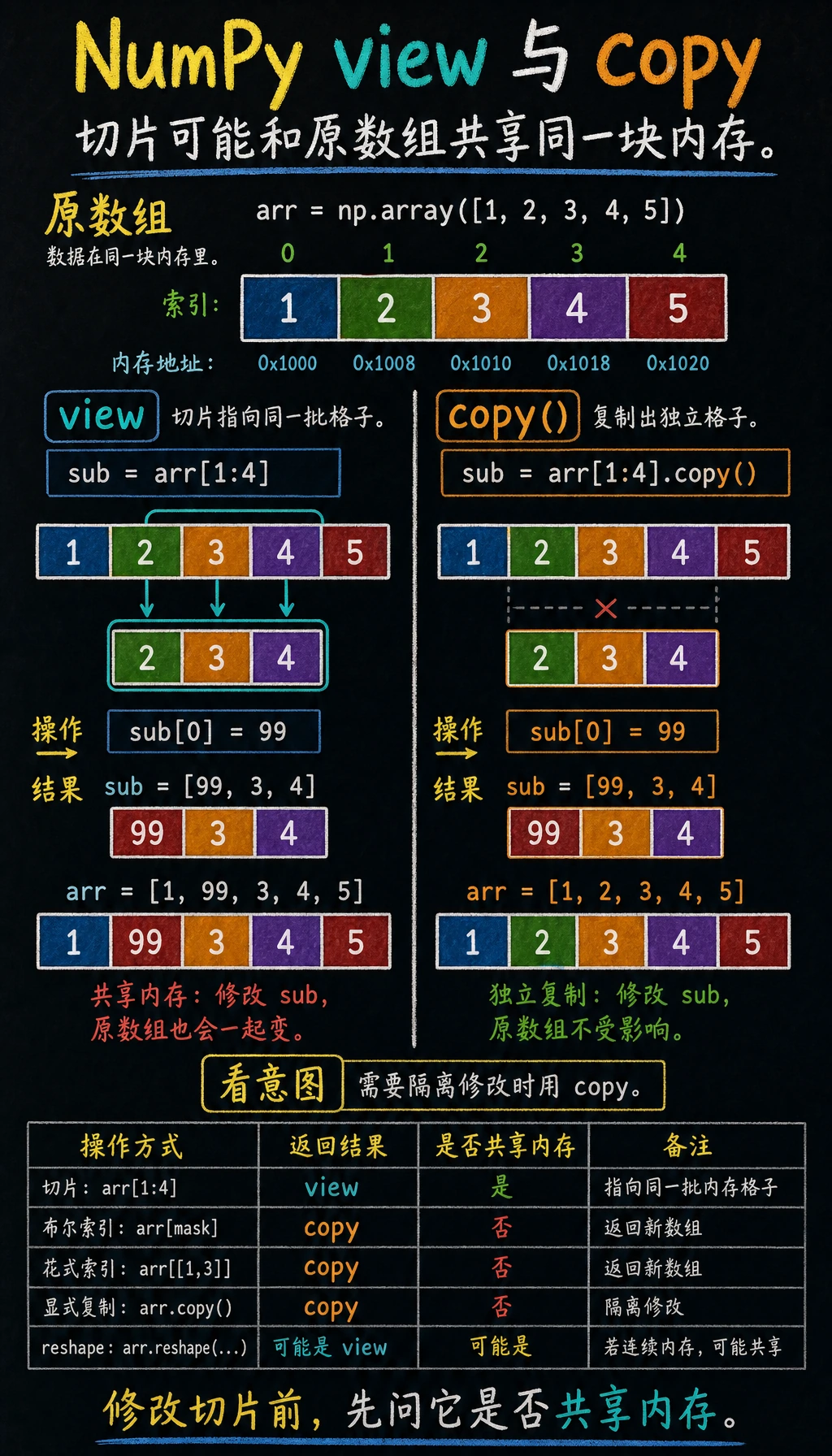 NumPy 视图与拷贝陷阱图解