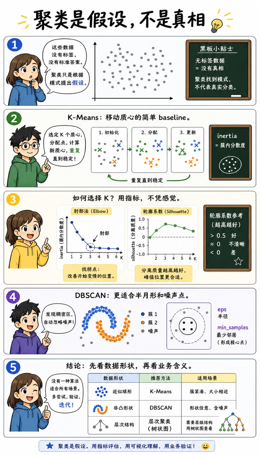 聚类是假设的漫画图解