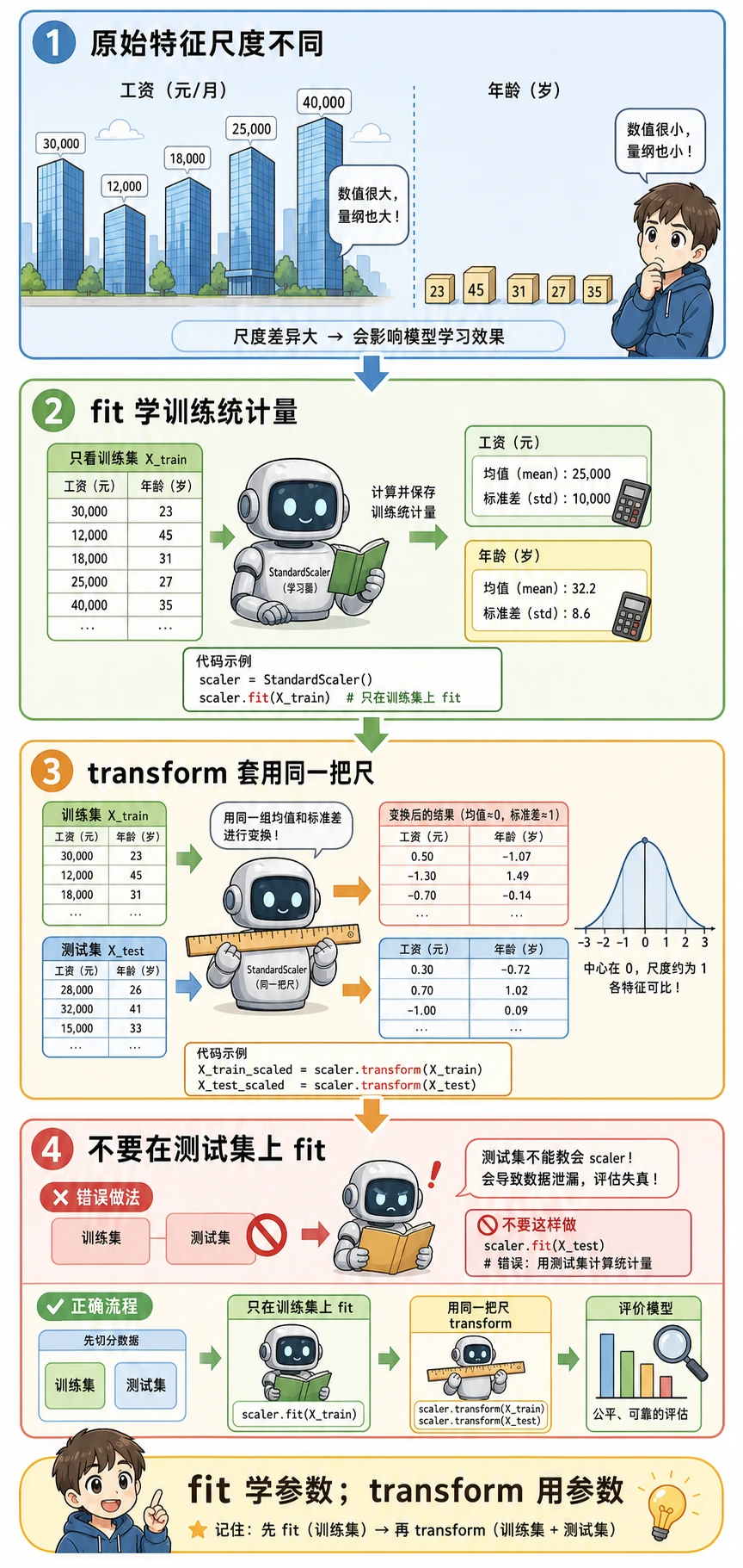 StandardScaler fit 与 transform 对比漫画