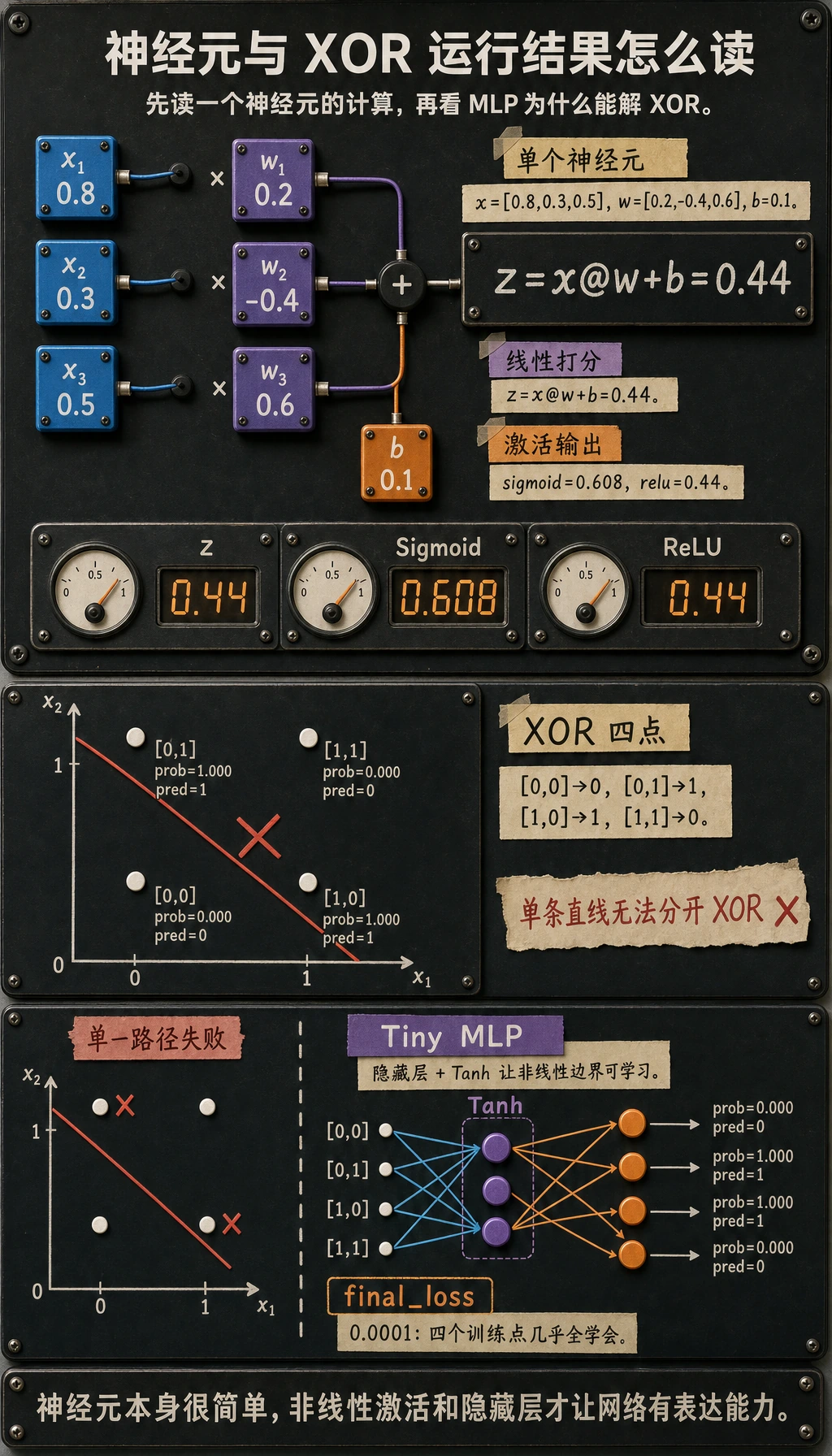 神经元与 XOR 实验结果图