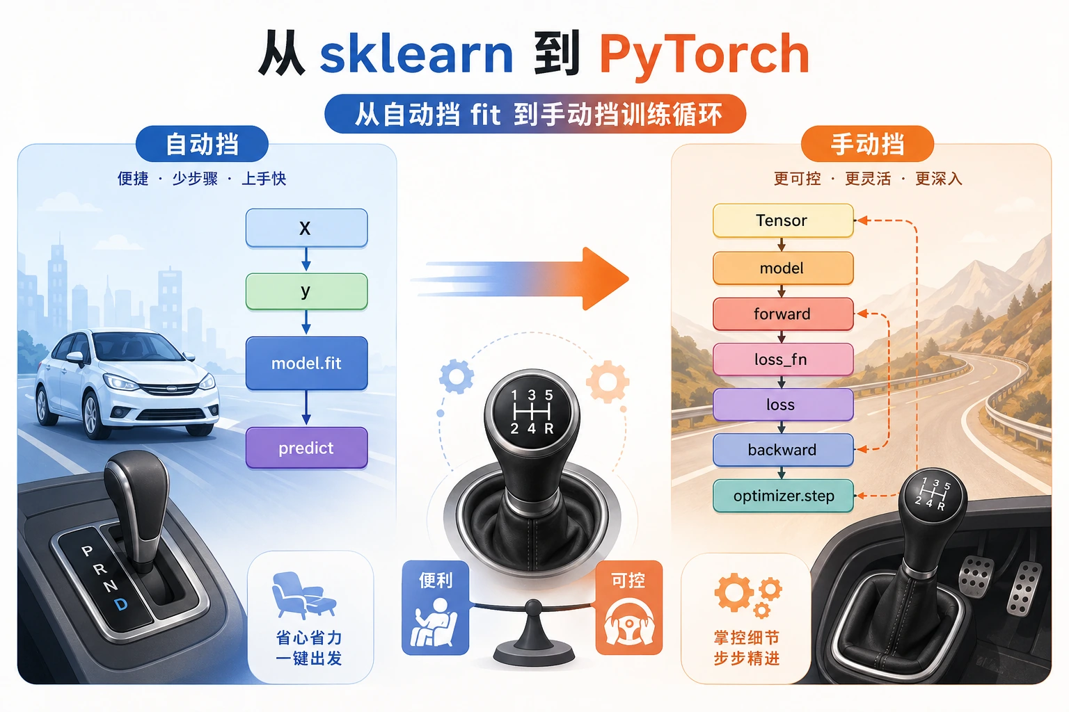 sklearn 到 PyTorch 换挡图