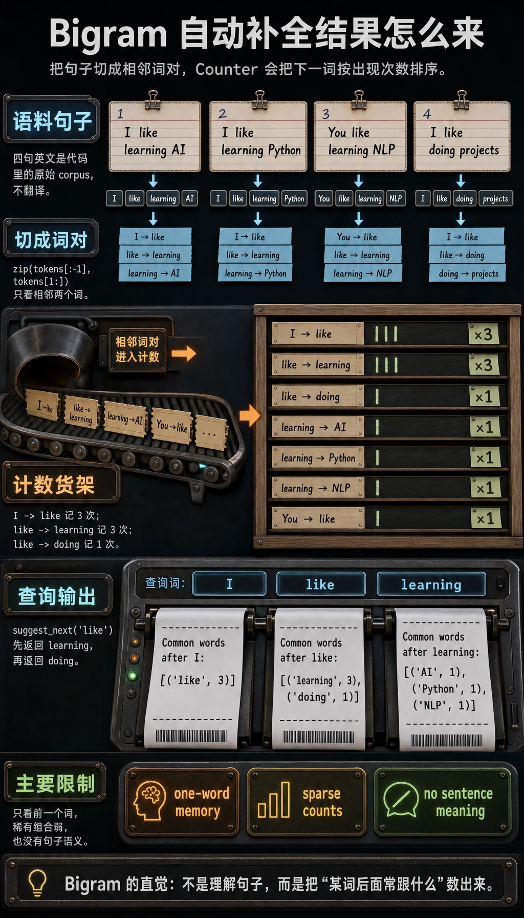 Bigram 自动补全运行结果图