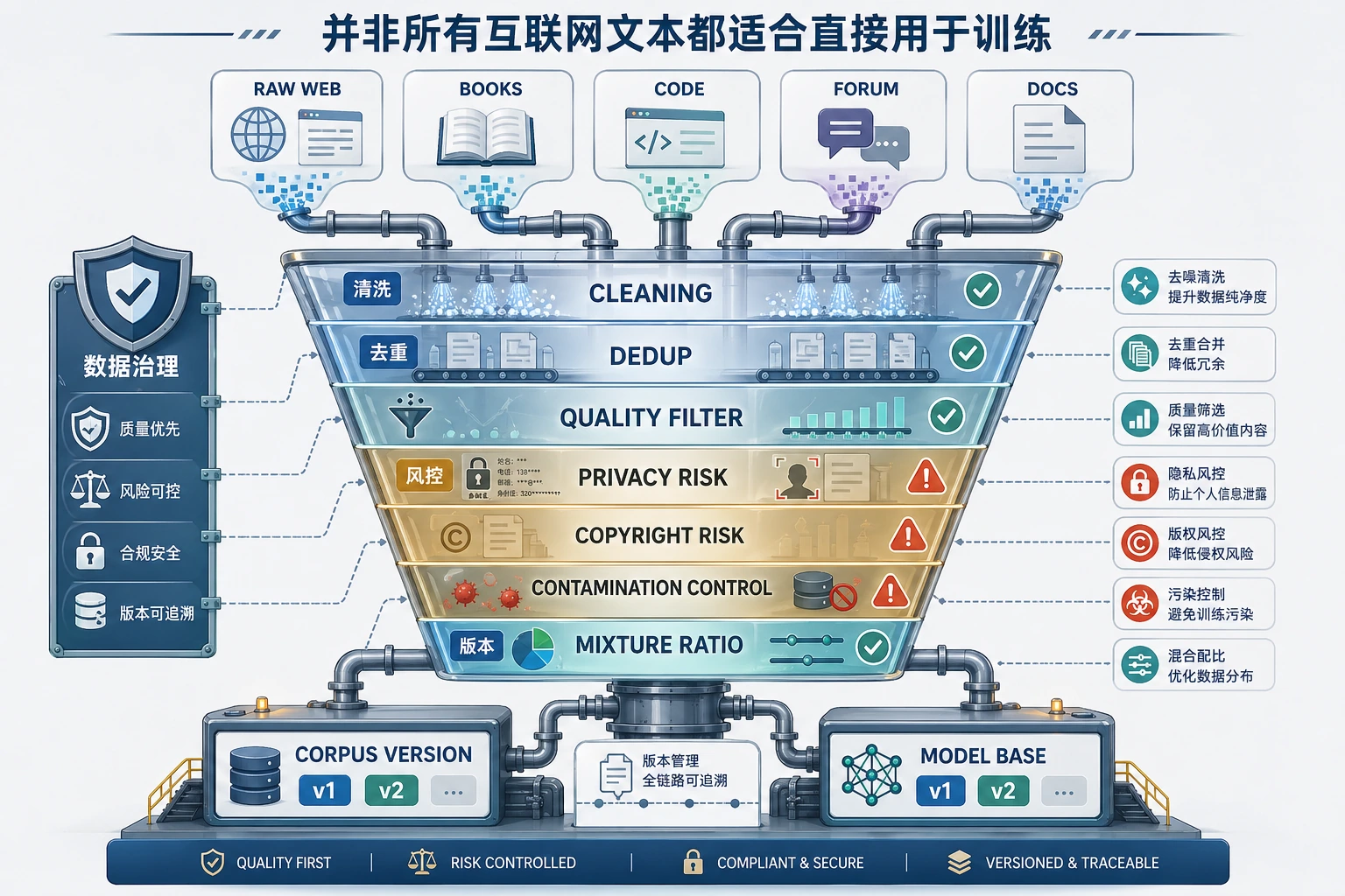 预训练数据治理漏斗图