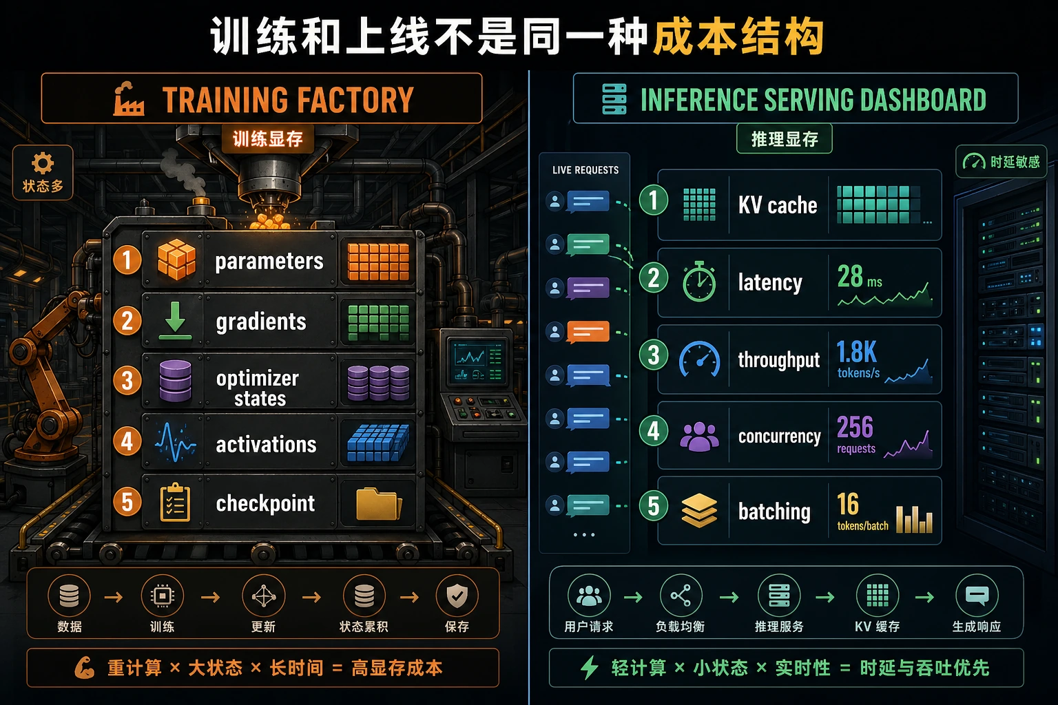 训练期与推理期成本结构对比图